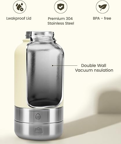 Miniatura 7 de Botella de agua para perro de 34 onzas, dispensador de botellas de agua para perros de acero inoxidable con cuencos desmontables para alimentos y