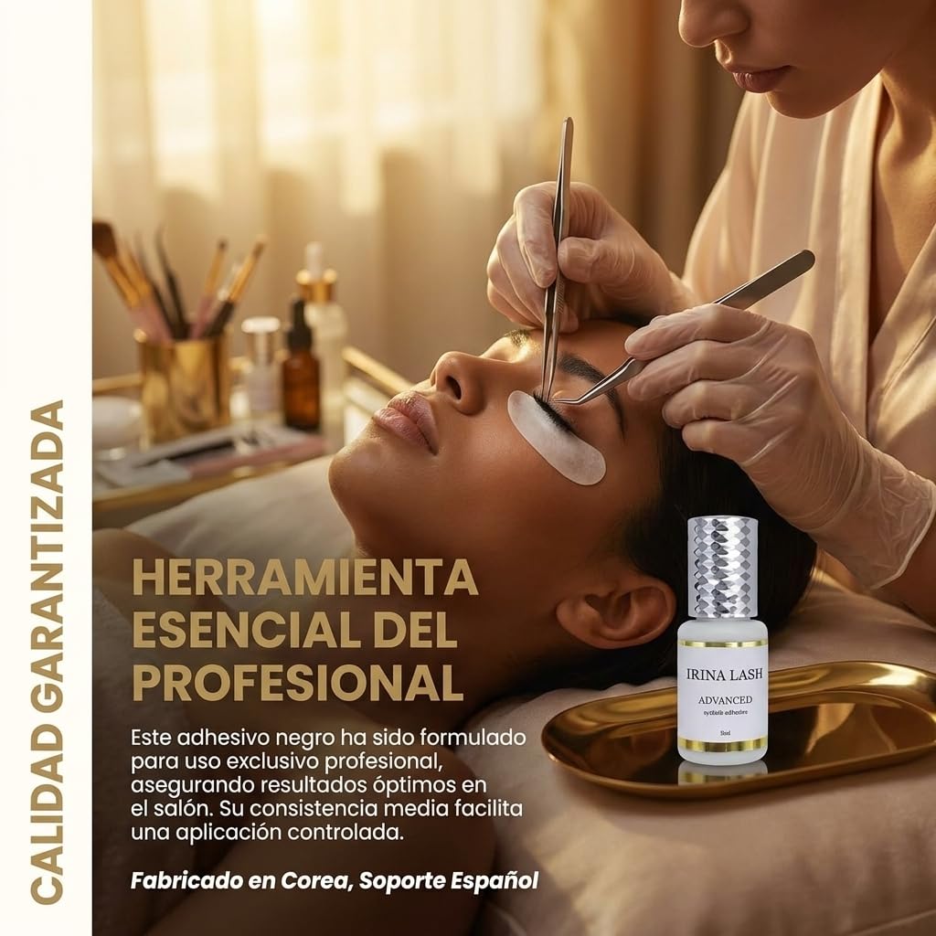 Pegamento para Pestaña Pelo a Pelo Advanced | Para Extensiones Negro 5 ml | 2 Seg Secado | 6 Semana de Retención | Sin Latex Bajo en Olores y Vapores | Resistente al Agua Certificado Irina Lash