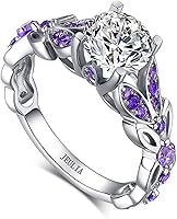 Jeulia 4.3 Carat Purple Amethyst Sterling Silver Butterfly Ring Set - Personalized Engagement Promise Wedding Rings for Women