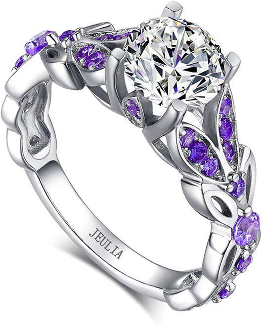 4.3 Carat Personalized Sterling Silver Butterfly Rings for Women Purple Amethyst Bridal Round Cut Wedding Engagement Eternity Valentine's Promise Ring Set