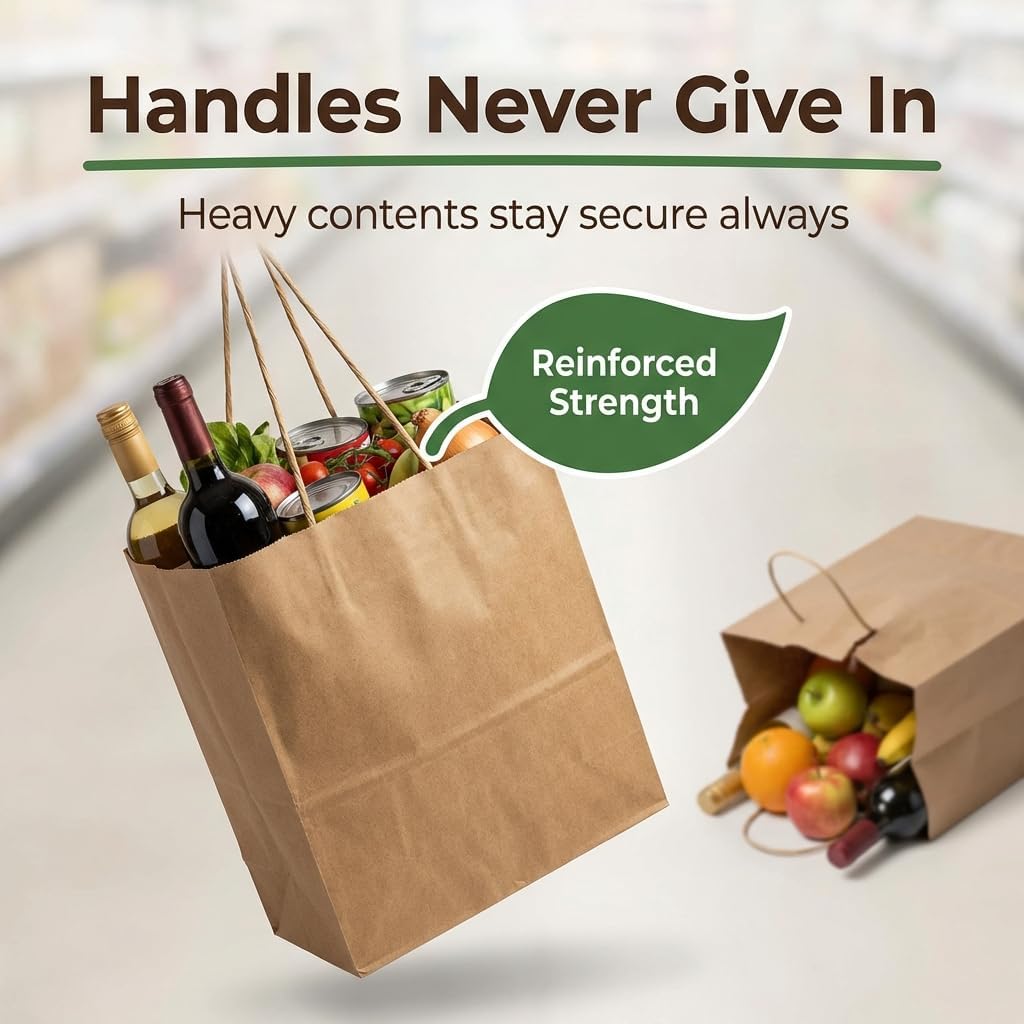 10x5x13 Paper Bags with Handles - Pack of 100, Kraft Paper Bags Ideal for Retail, Merchandise, Shopping, Wedding, Business, Retail, Craft, Gifts & More - Durable, 100% Recyclable Brown Quality Bags - Image 6