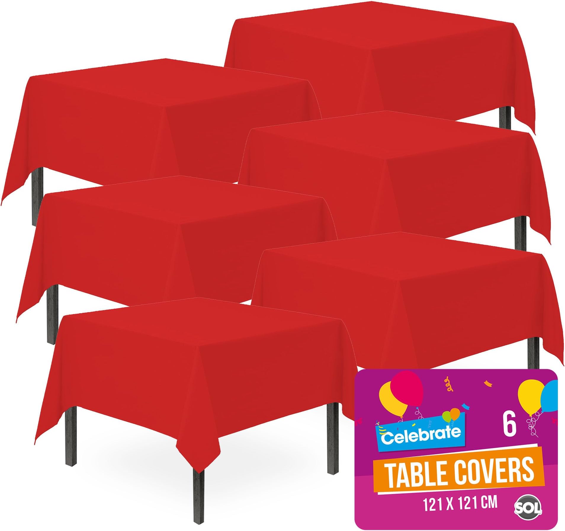 SOL 6pk Blue Table Cloths Party 121 x 121cm Reusable Blue Plastic