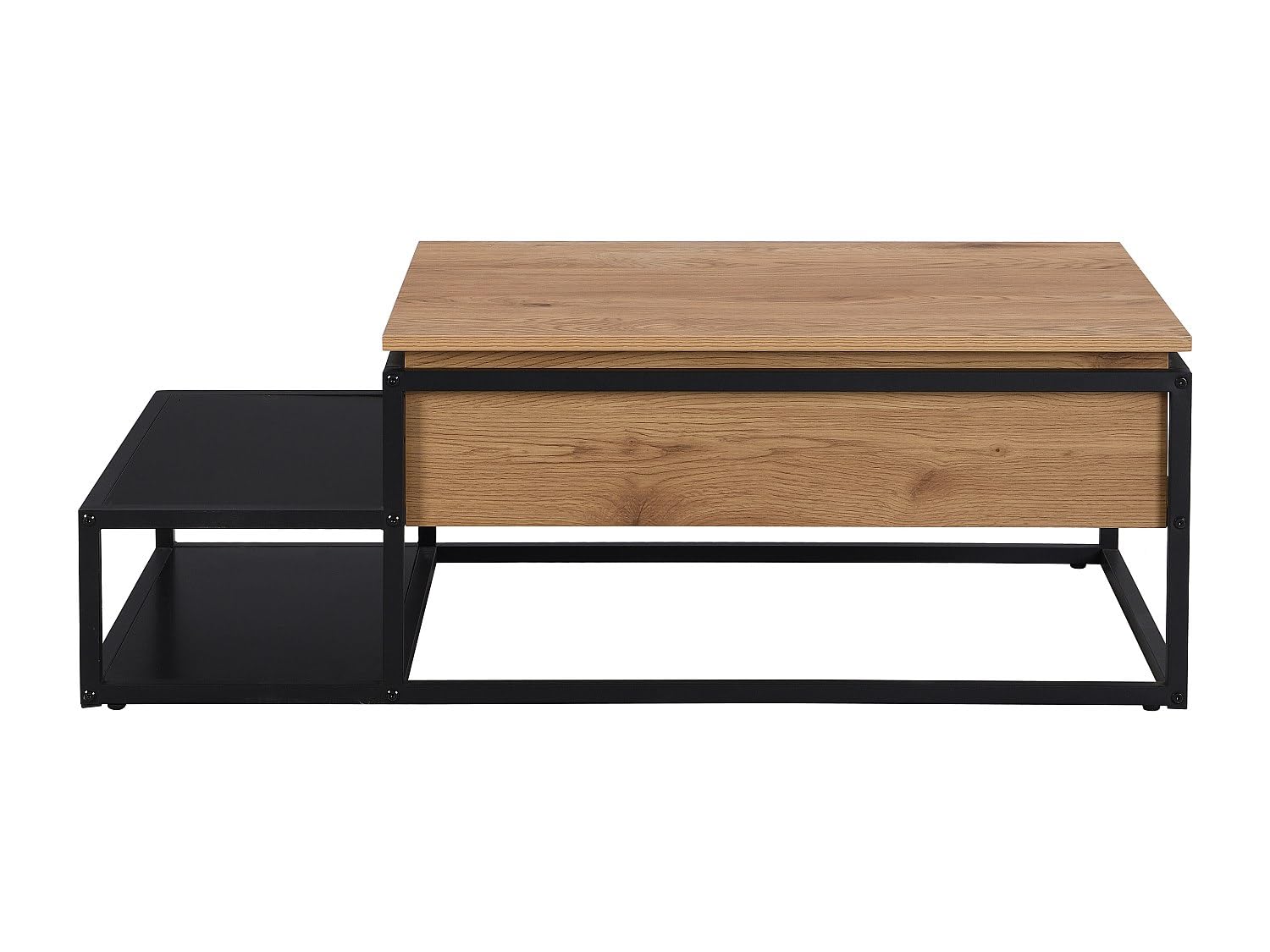 Vente-unique Table Basse avec Plateau relevable - MDF et Métal - Naturel et Noir - LUTESA