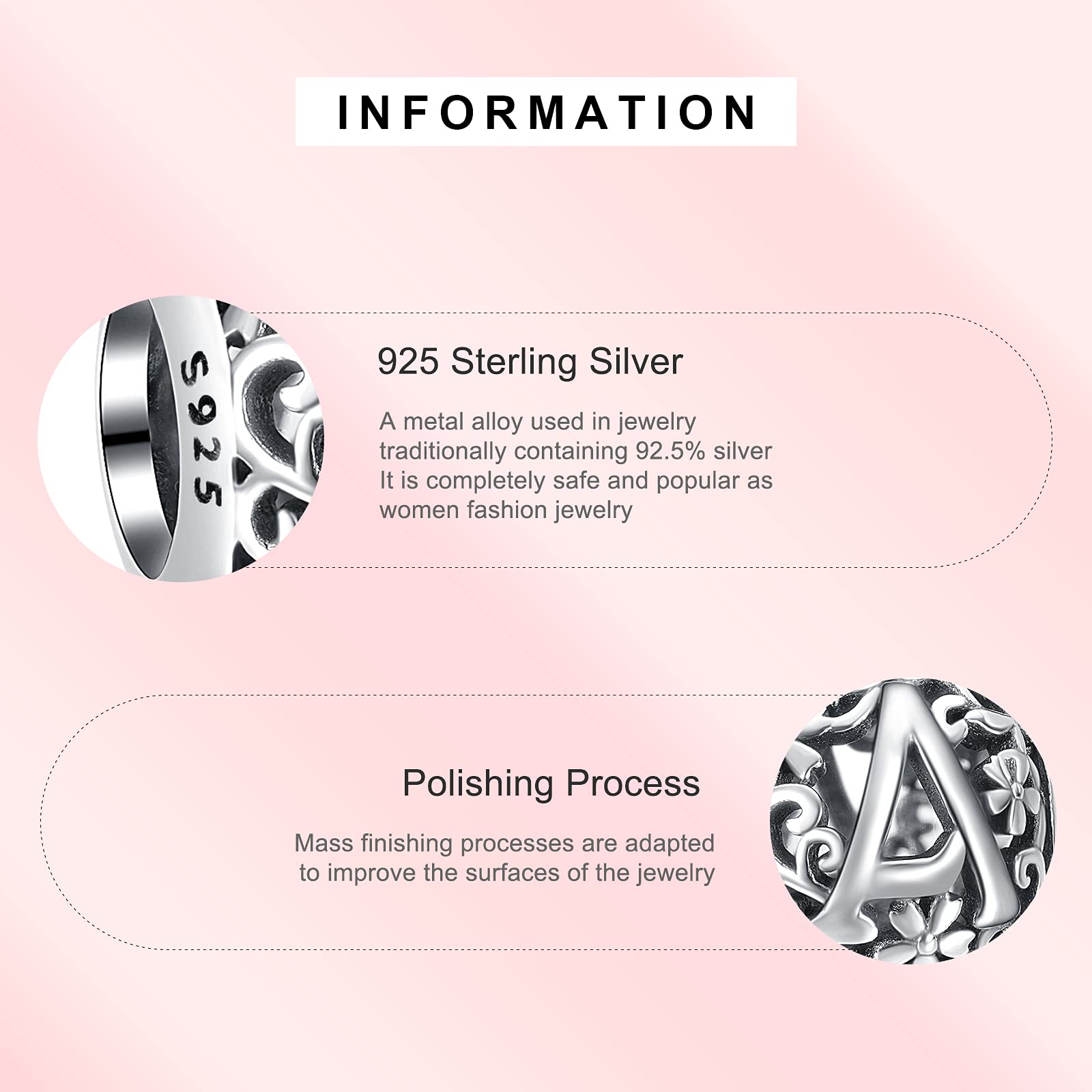 Annmors Charm in argento Sterling 925 con ciondolo a forma di lettera dell'alfabeto, utilizzabile come iniziale o per formare parole, compatibile con bracciali