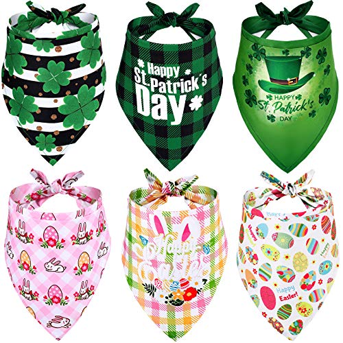 Weewooday 6 Pieces St. Patrick’s Day and Easter Dog Bandana Triangle Bibs Cat Pet Scarf Pet Costume Accessories for Small Medium Dogs and Cat
