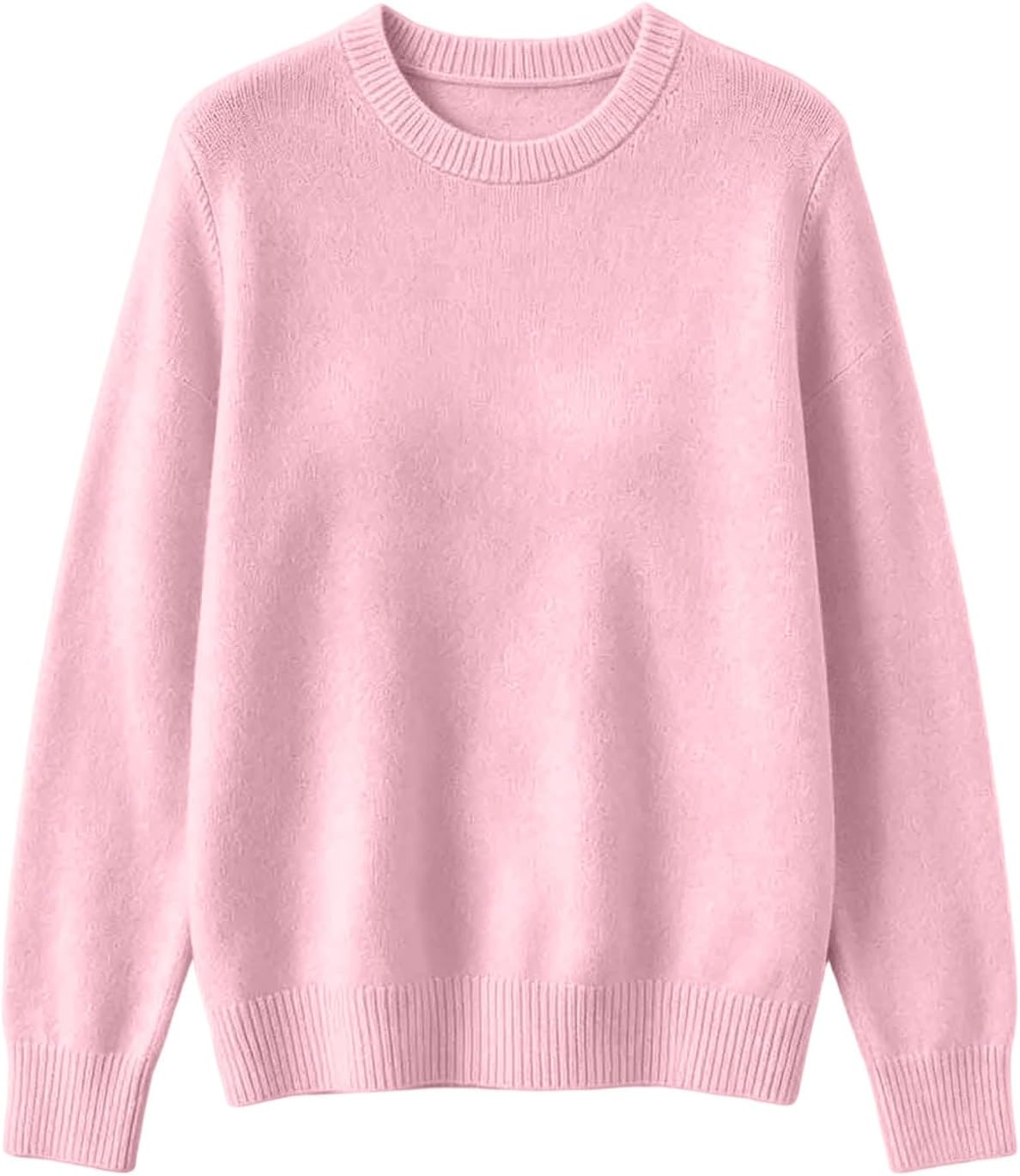 Women's Crew Neck Solid Knit Sweater Long Sleeve Loose Fit Pullover