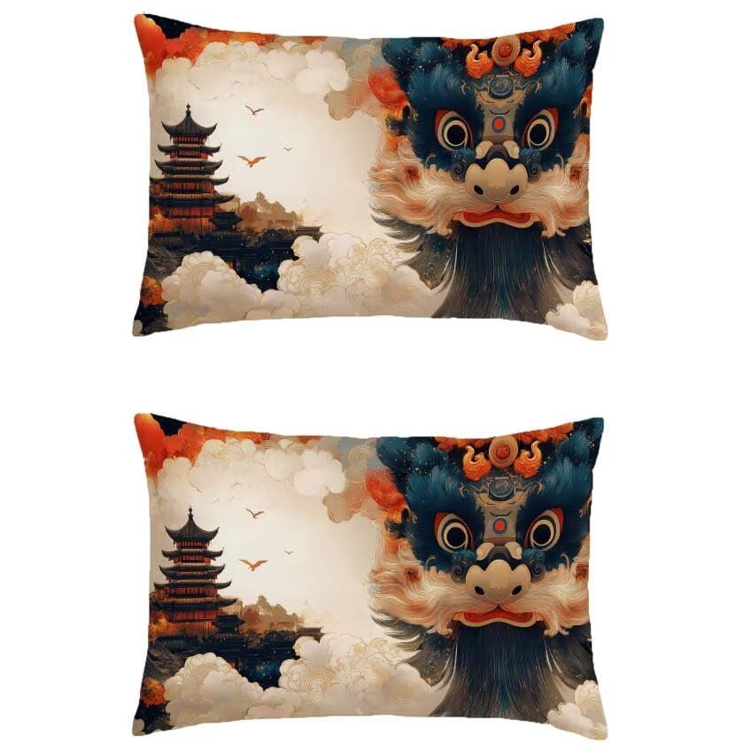 Housse de coussin 60x90cm imperméable en lin rétro lot de 2 pour jardin et salon