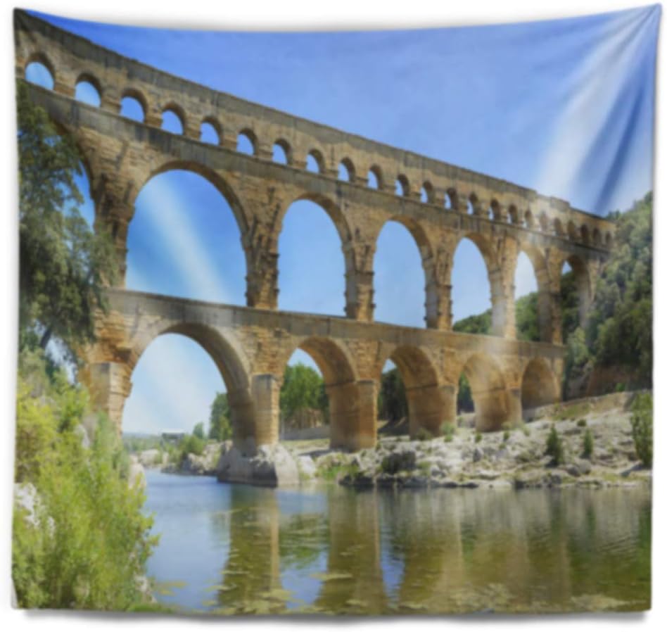 Designart ' Roman Aqueduct France' Bridge Tapestry Blanket Décor Wall Art for Home and Office x Large: 80 in. x 68 in