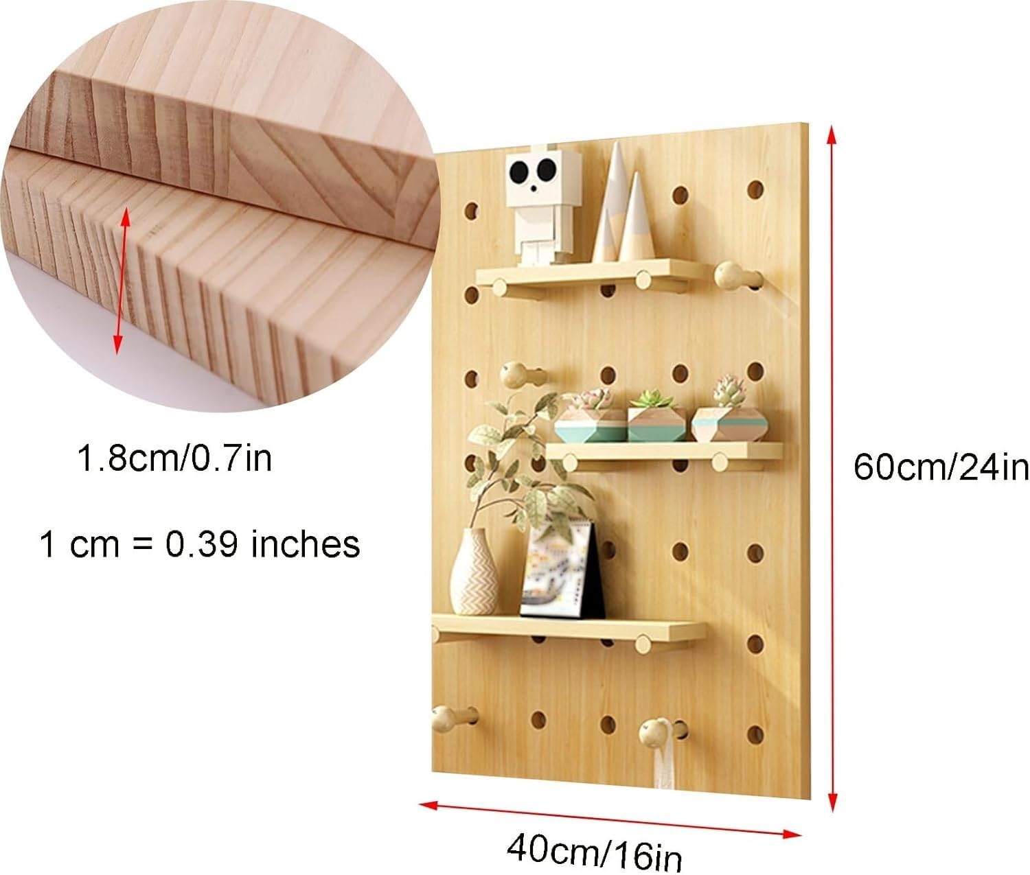 Stecktafel-Wandhalterung, kleines Stecktafel-Set, weiße Stecktafel-Organizer, Paneele, Massivholz, Stecktafel, Kombination für Bastelzimmer, Küche (40 x 60 cm)