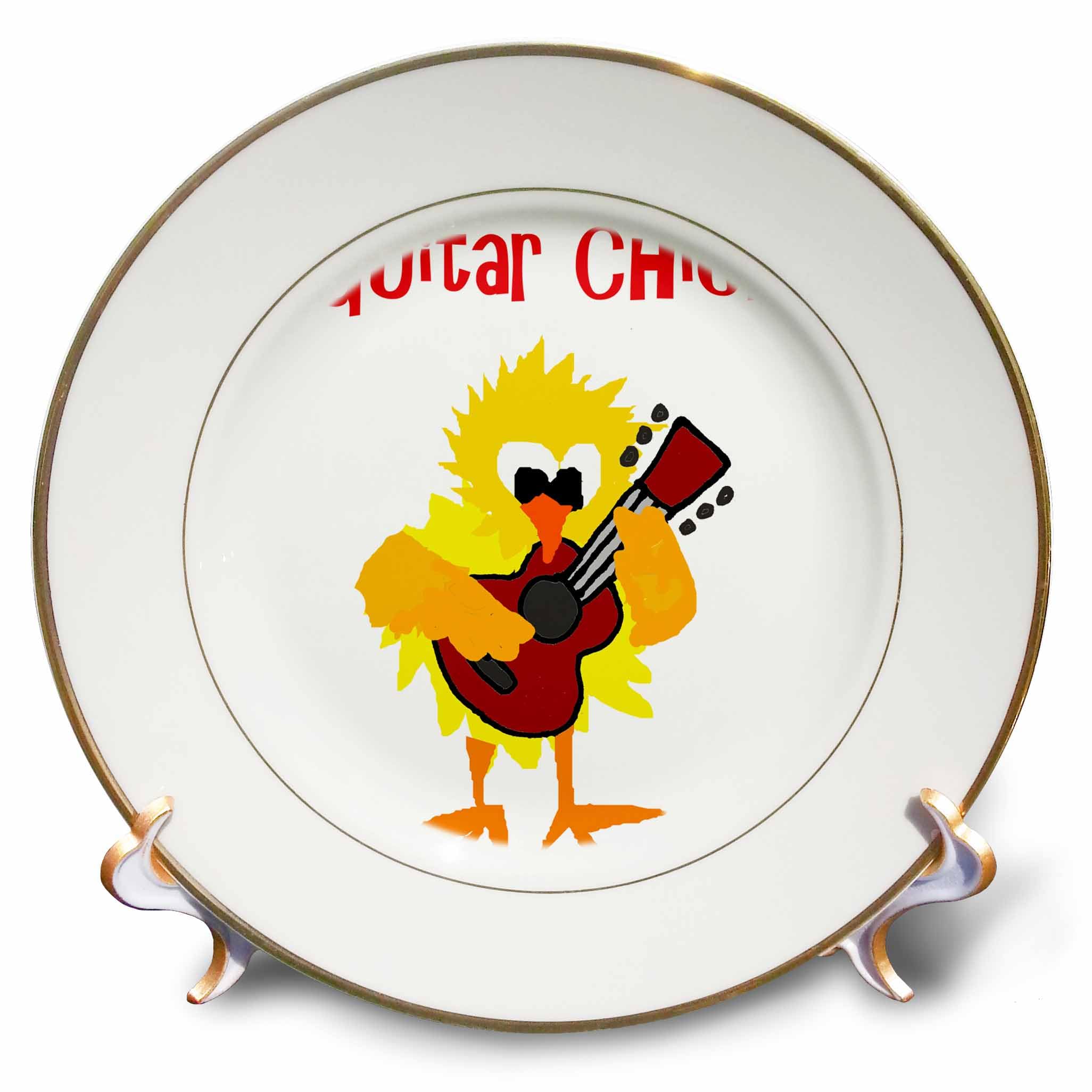 3dRose cp_255743_1 Funny Cool Guitar Chick Chicken Playing Guitar Plate, 8