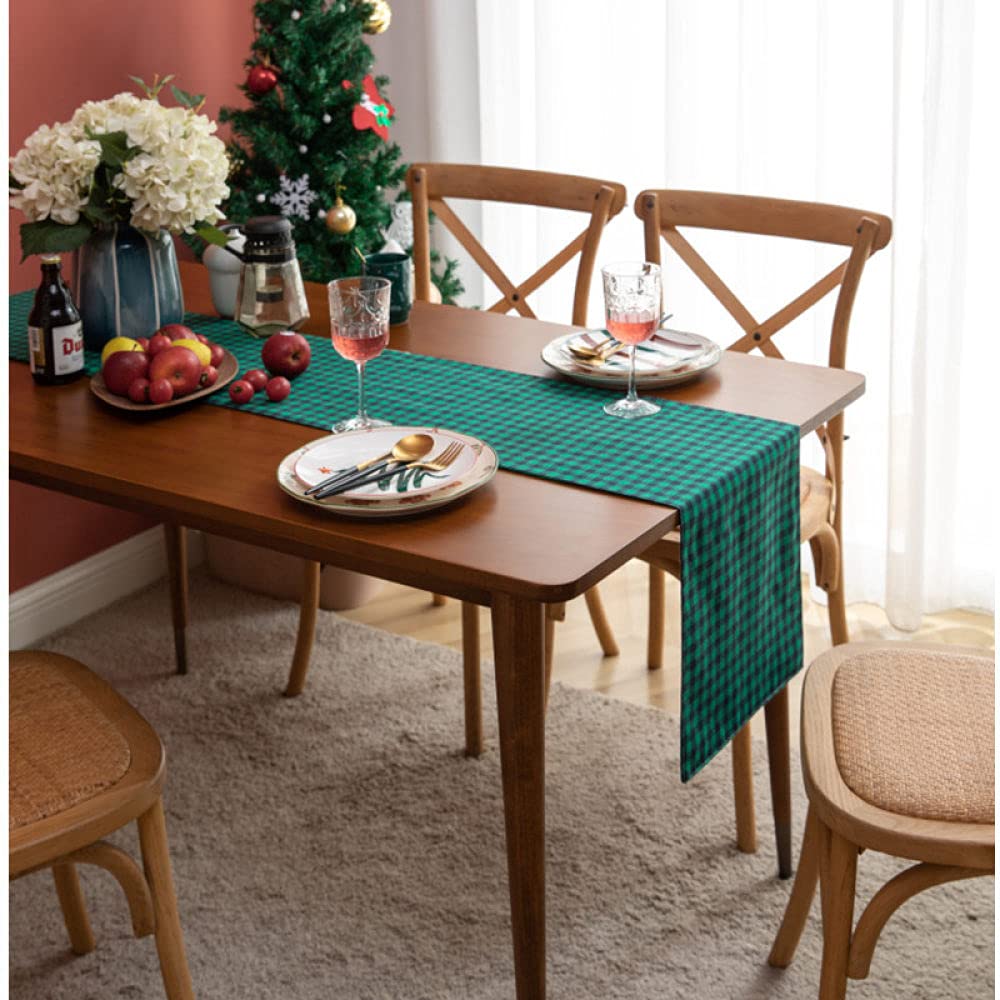 Camino Mesa,Camino De Mesa De Arpillera Caminos De Mesa Navideños Mesa Clásica A Cuadros Verde Negro para Sala De Estar Mesa De Comedor De Navidad Fiesta Decoración Navideña, 30X140Cm