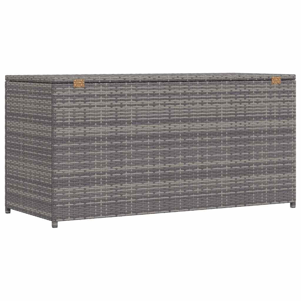 Caja para cojines de jardín gris 120 x 50 x 60 cm, de polirratán con bolsillo interior para cojines, cojines, mantas, cojines de asiento, juguetes y libros, resistente a la intemperie,