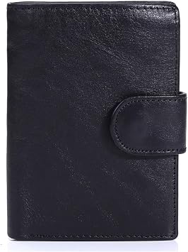 Irsutey Mens Short Leather Wallet Retro Change Clip Cowhide Vertical Card Bag Large Capacity Black