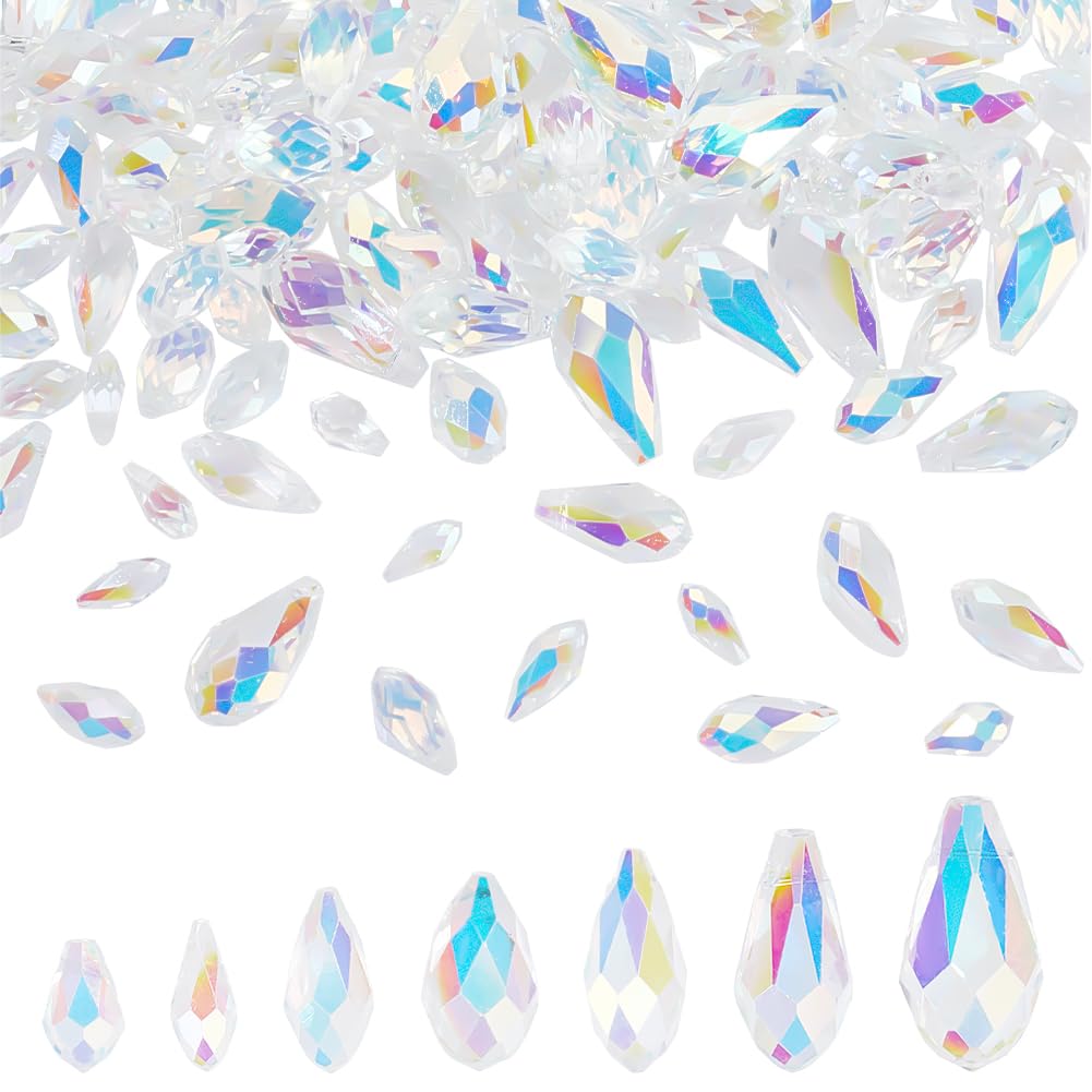 Perles en verre à facettes en forme de larme AHANDMAKER pour création de bijoux DIY - 168 pièces