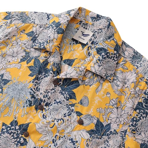 Men's Hawaiian Shirt 100 Cotton Chrysanthemums Terrace Short-Sleeve Aloha Shirt Summer Beach Shirts with Pocket2
