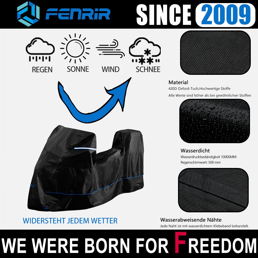 FENRIR 420DOxford-Stoff Motorrad abdeckplane motorradabdeckungen Outdoor wasserdicht motorradgarage motoradabdeckhaube lackschonend hitzebeständig Lüftungsdesign Oben Kasten Adventure Tour Roller
