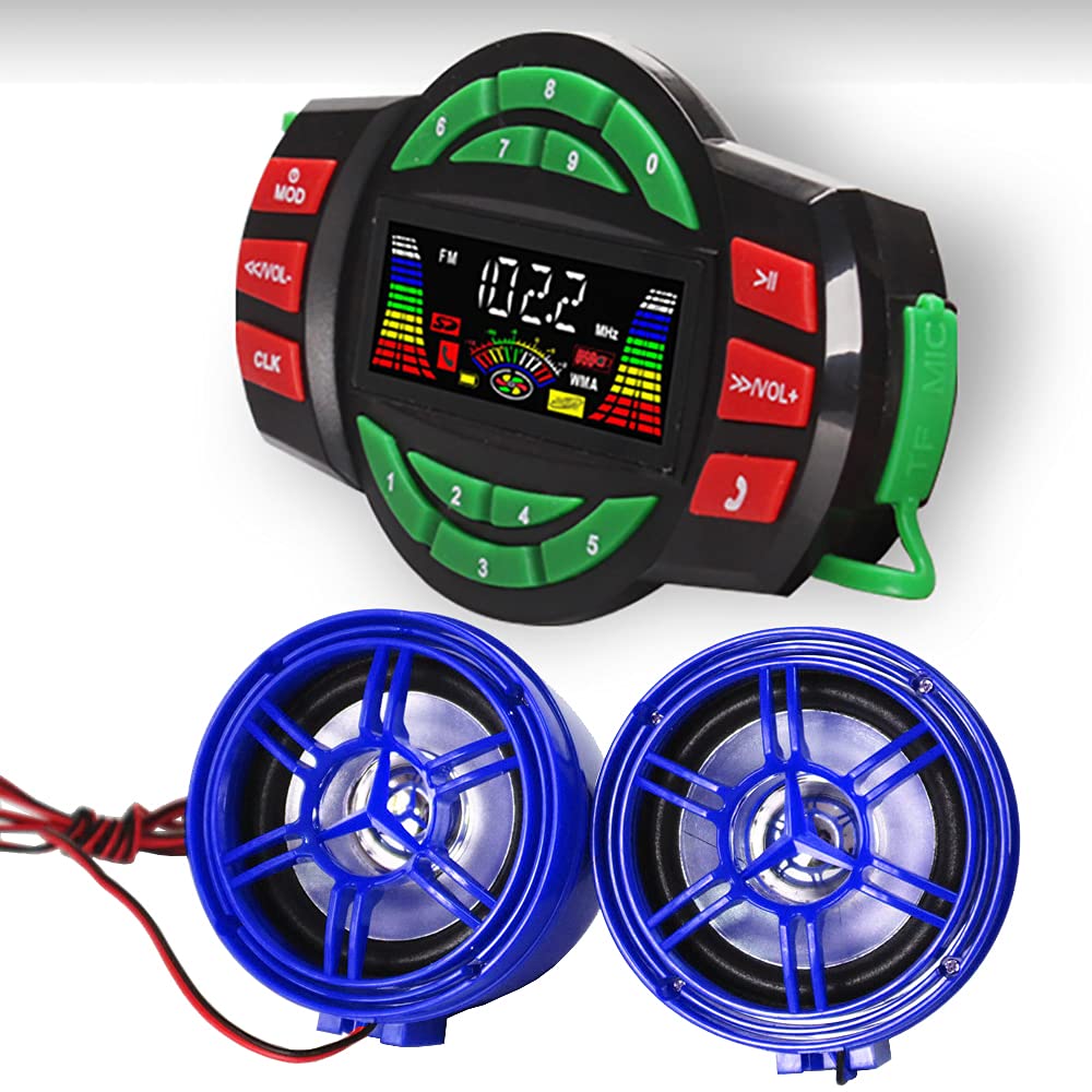 UTV ATV Bluetooth Amplifier Sound System Hand-Free Speakers FM USB Audio System Stereo 3 Inch Speakers 12V Motorcycle Waterproof Audio FM Radio Stereo Speaker (Blue Speaker)