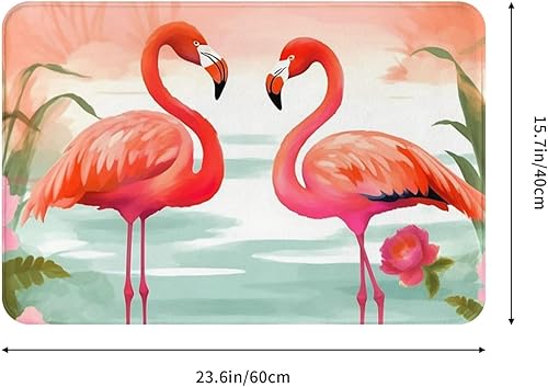 Miniatura 2 de Tapete duradero para puerta delantera, dos flamencos rojos, tapete de bienvenida, absorbente, antideslizante, tapete de entrada suave, alfombra