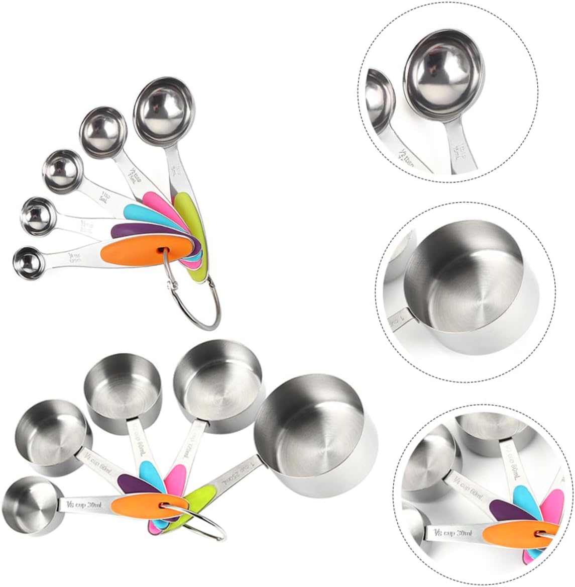 GARVALON 10 Pcs Measuring Spoon and Cup with Scales Stackable and Portable Kitchen Measuring Tools for Baking Powder Liquid Space Saving Storage