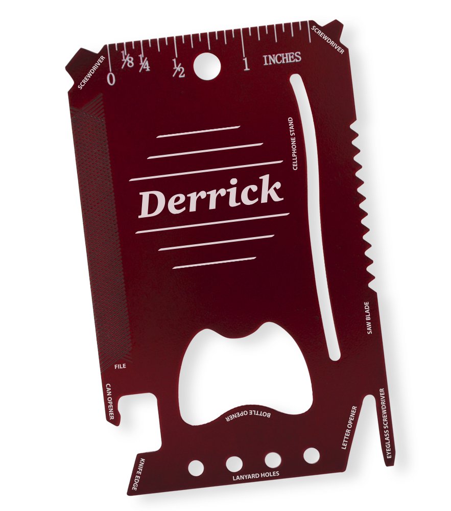 Dimension 9 Derrick - Laser Engraved, Anodized Metal Personalized Wallet Tool