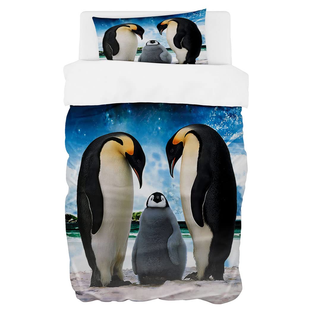Housse de couette pingouin microfibre 135x200 anti-plis facile à laver