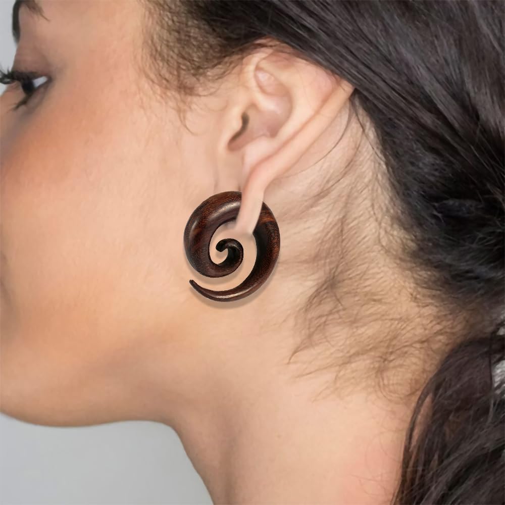 Organic Iron Wood Spiral Tapers - Expander - Stretching - Gauge Ear Plug Body Piercing Jewelry
