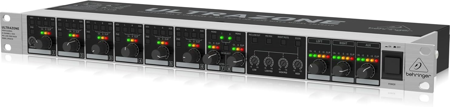 Behringer ULTRAZONE ZMX8210 V2 Professional 8 Channel 3-Bus Mic/Line Zone Mixer with Remote Control and Link Ports