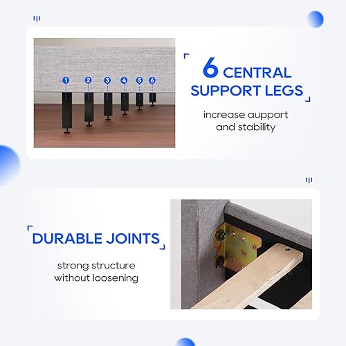 Miniatura 7 de PayLessHere Base de cama tapizada tamaño Queen totalmente tapizada con cabecera de tela, listones de madera, no necesita somier, diseño