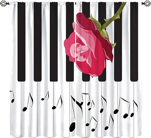 Miniatura 19 de Cortinas con notas musicales, cortinas con aislamiento térmico y bolsillo para cortinero, juego de 2 paneles para dormitorio, sala de estar, 42 Gris