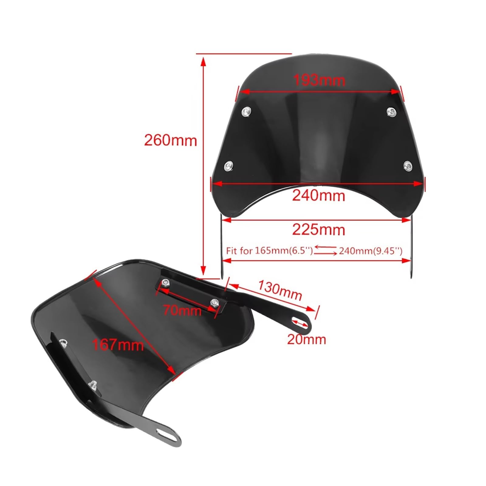 schermo moto Per Parabrezza Moto Rotondo Da 5-7 '' Universale(Nero)