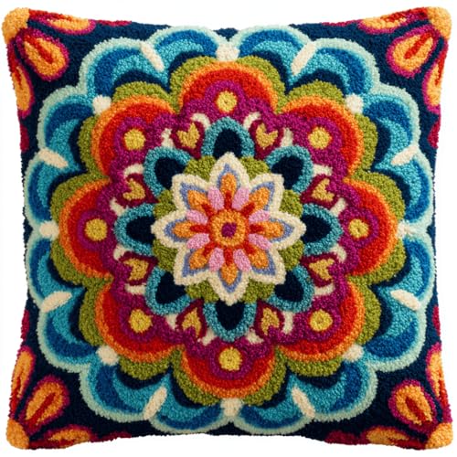 Taxpy Kit De Cojín De Flor Con Gancho De Pestillo,Juego De Bordado De Alfombras,Patrón De Lona De Ganchillo,Manualidades Para Niños,Adultos Y Principiantes,17 X 17 Pulgadas