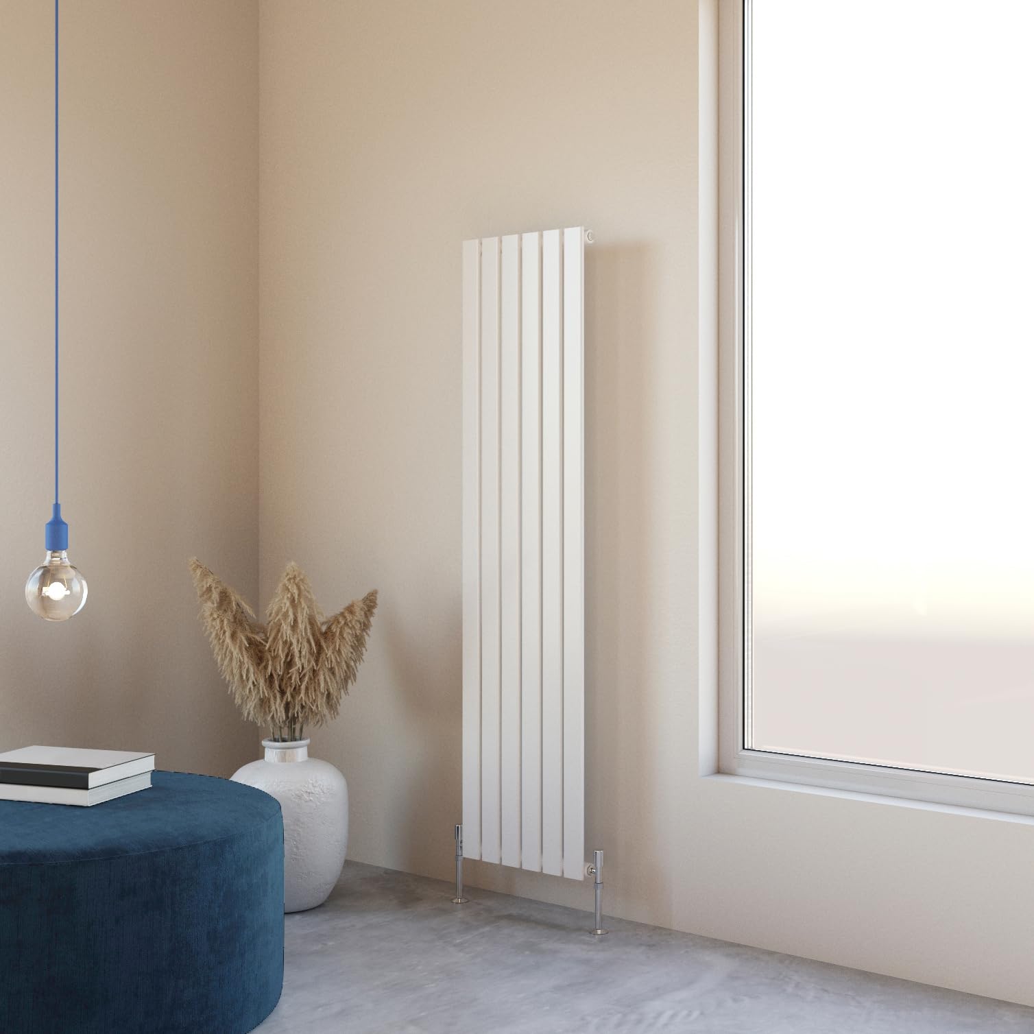 Flat Panel Radiator 1600x408mm Vertical Design Single Tall Upright White Central Heating Rad UK