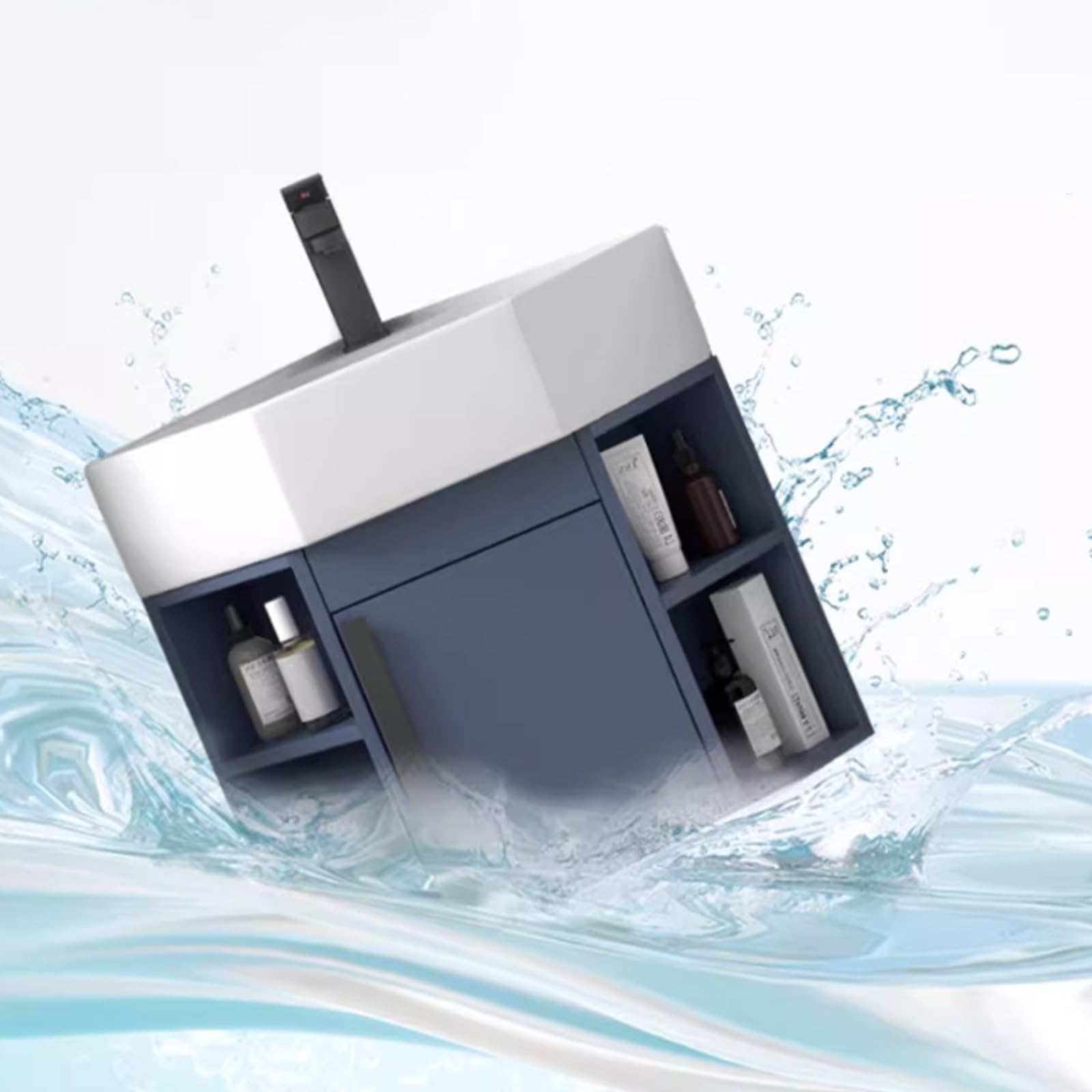 Mobile Bagno Lavabo Angolare con Lavabo da Appoggio Lavello Bagno con Mobile Lavandino da Casa Lavabo di Utilità con Scarico E Rubinetto Mobile Bagno Sospeso,for Bagno,Lavanderia