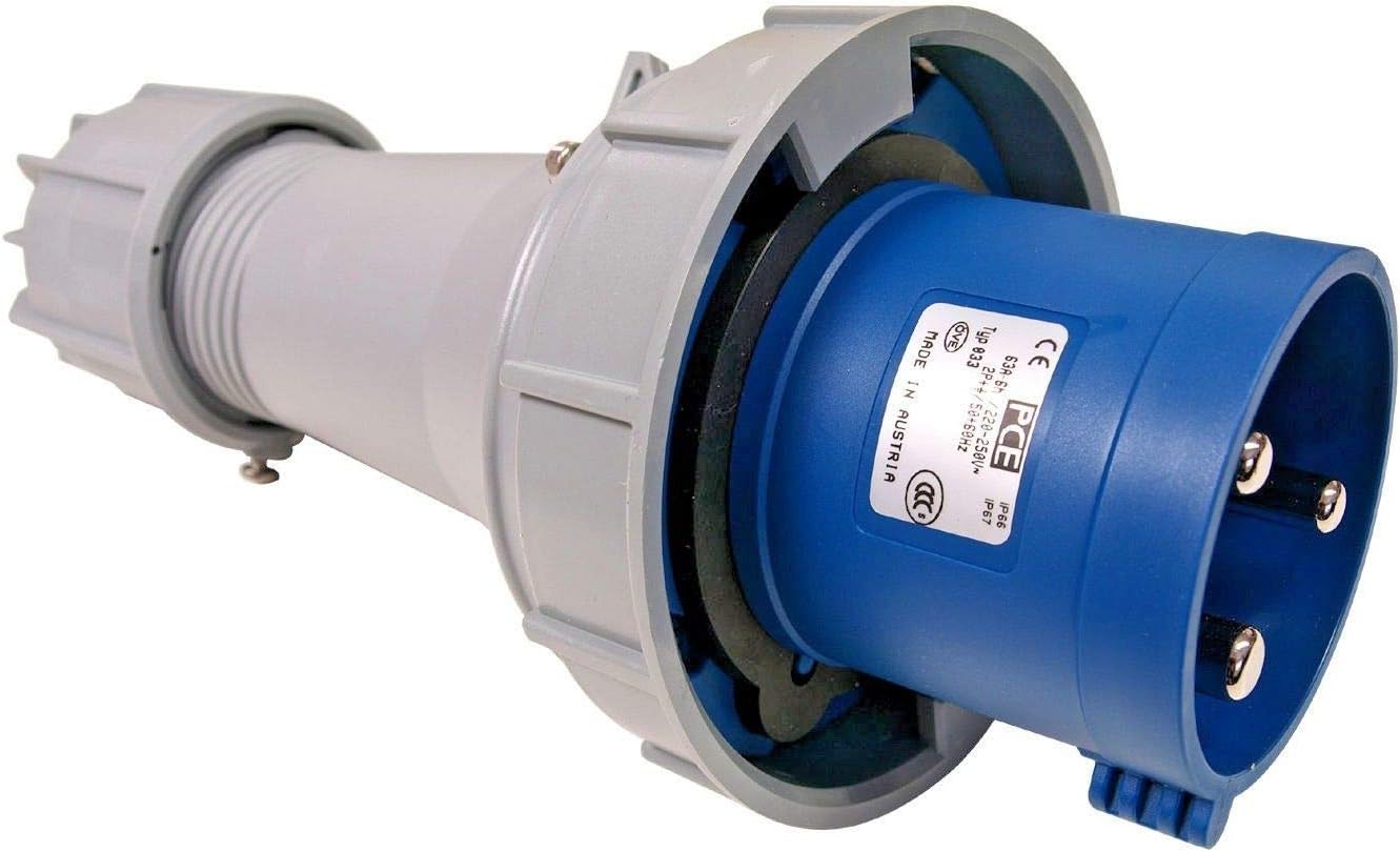 PCE 63 AMP 2P+E 3 Pin 230V/240V IP67 Rated Trailing Plug Male 63A Waterproof