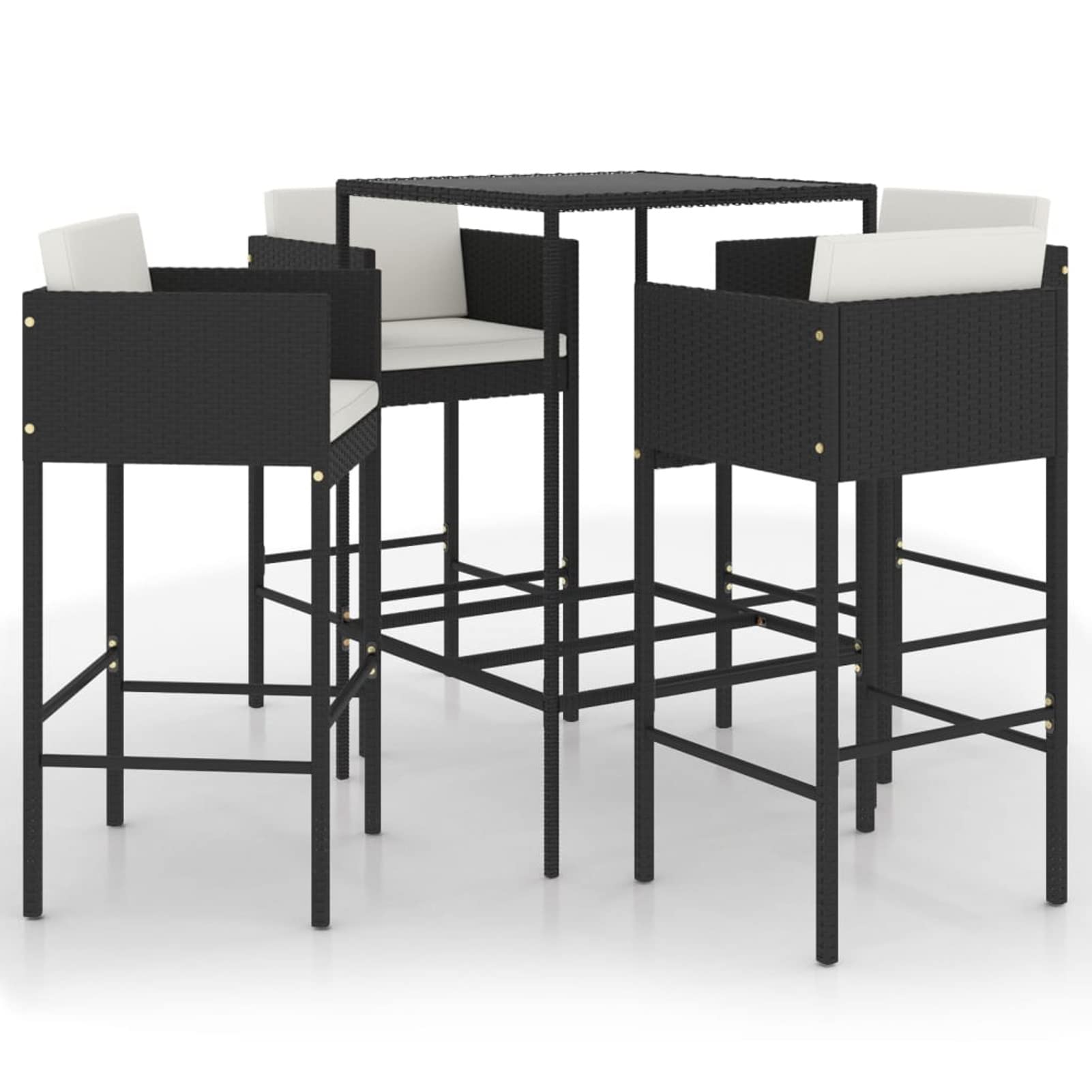 Deufre Muebles de Bar Jardín Exterior 5 pzas,Mesa y Sillas Jardín de Ratán,Mesa y Sillas Exterior,Mesa y Sillas de Bar,Conjunto Mesa y Sillas con Cojines para Jardin y Terraza Negro