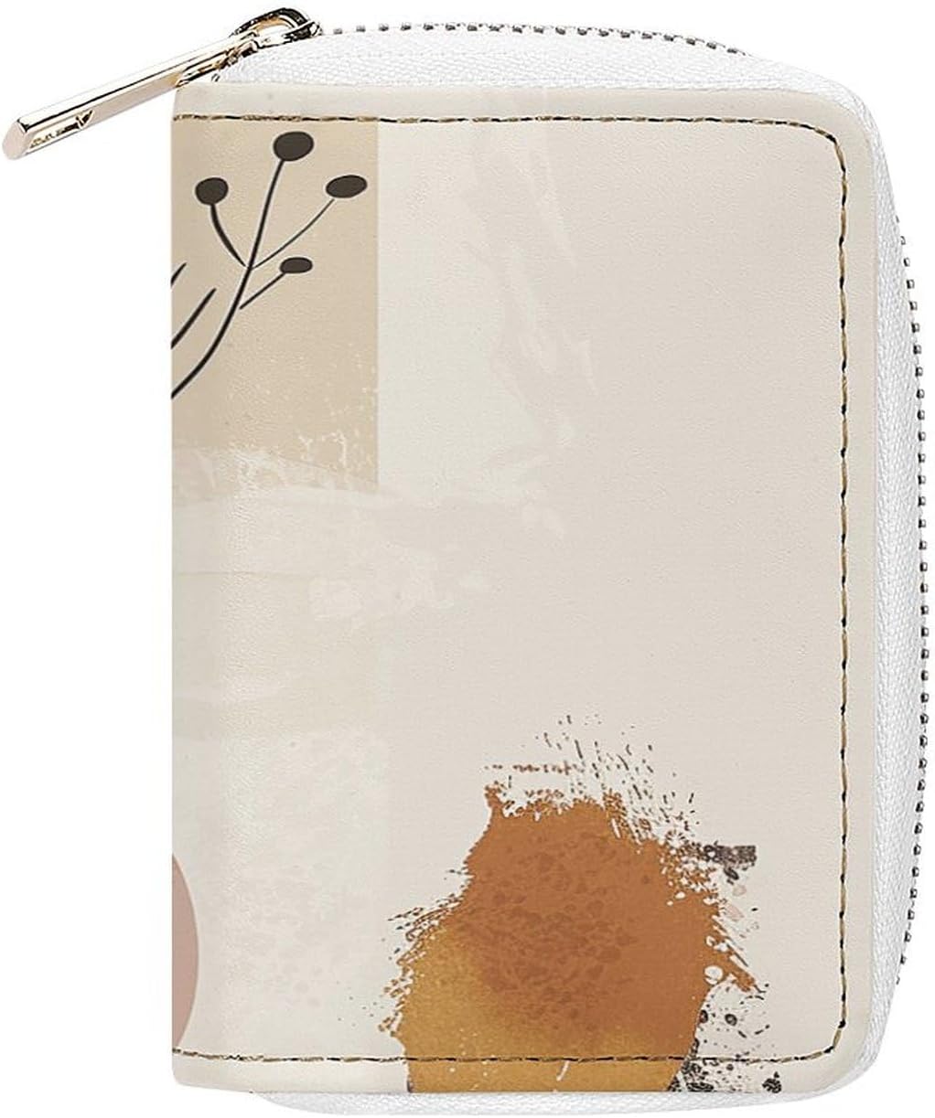 Leather Card Organizer Case Card Wallet Credit Card Holder Beige And Brown Printed Zipper Card Cases Holder for Women Men