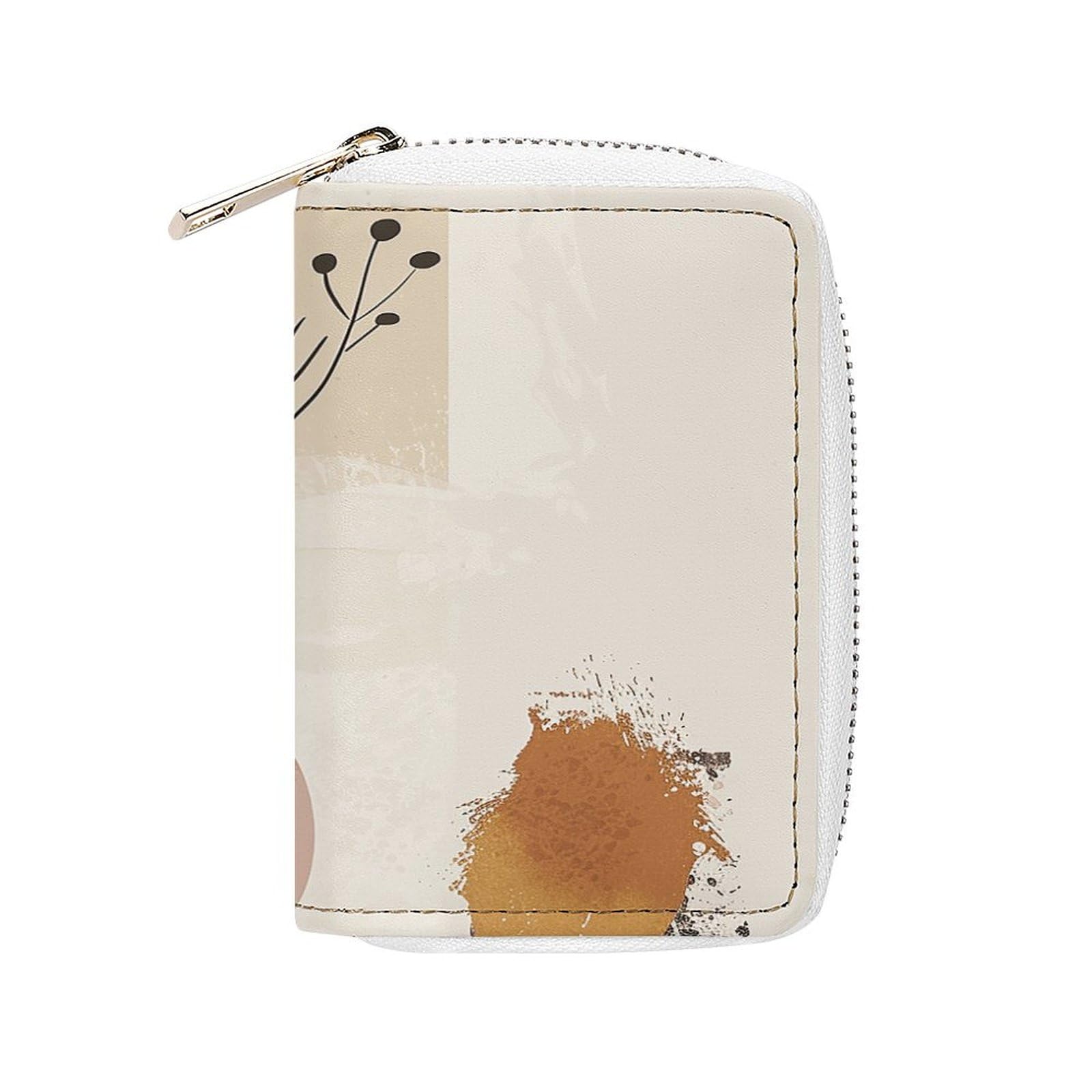 Leather Card Organizer Case Card Wallet Credit Card Holder Beige And Brown Printed Zipper Card Cases Holder for