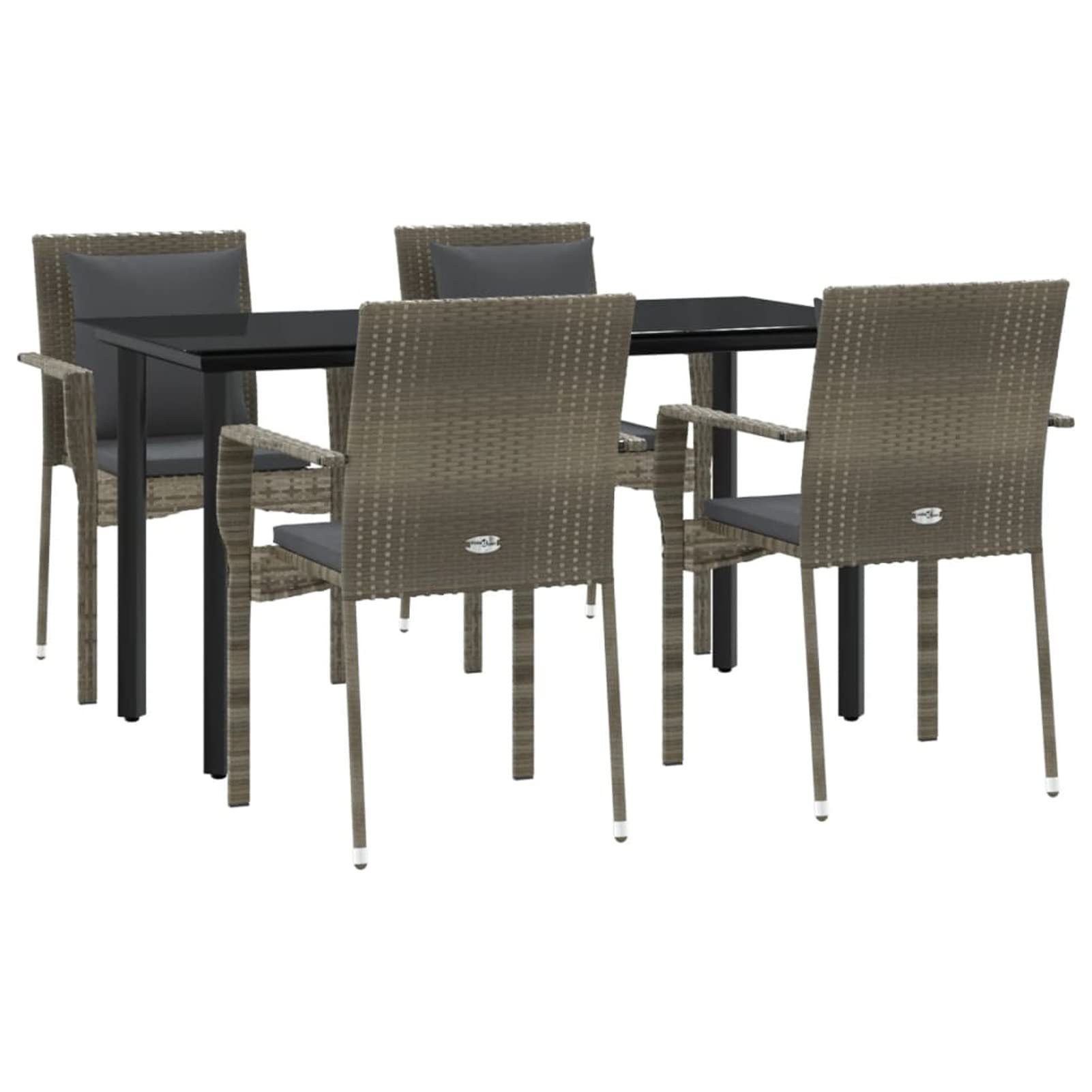 3185115 Set da Pranzo Giardino 5pz Nero e Grigio con Cuscini Polyrattan Testata in Legno,Testata Letto Matrimoniale Muebles Dormitorio Spalliera Letto Testiere per Letto Matrimoniale