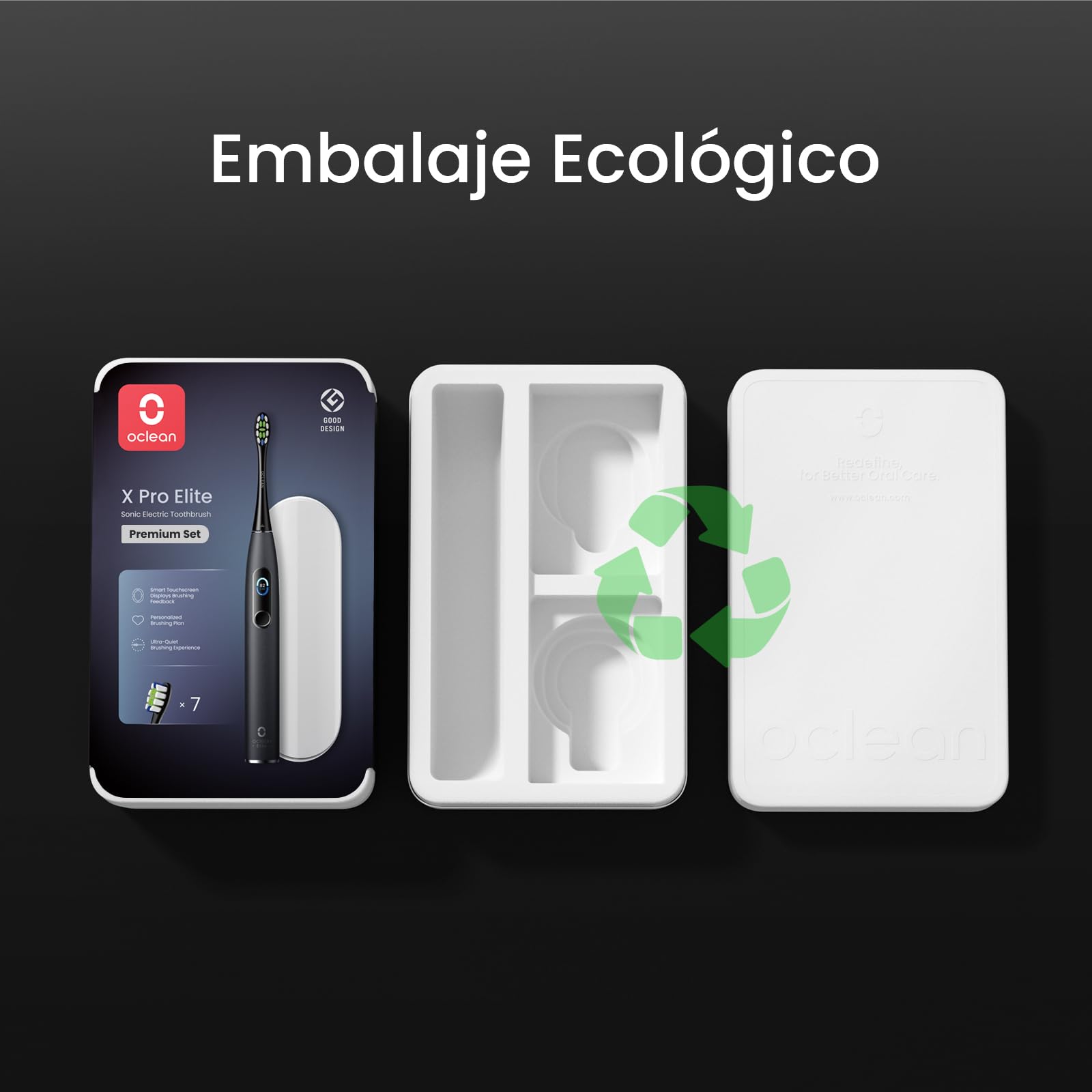 Oclean Cepillo eléctrico X Series Pro Elite Gift Set, Súper silencioso, Pantalla táctil inteligente, 4 Modos, 32 Niveles de intensidad, 35 días de duración, IPX7, Embalaje ecológico, Negro
