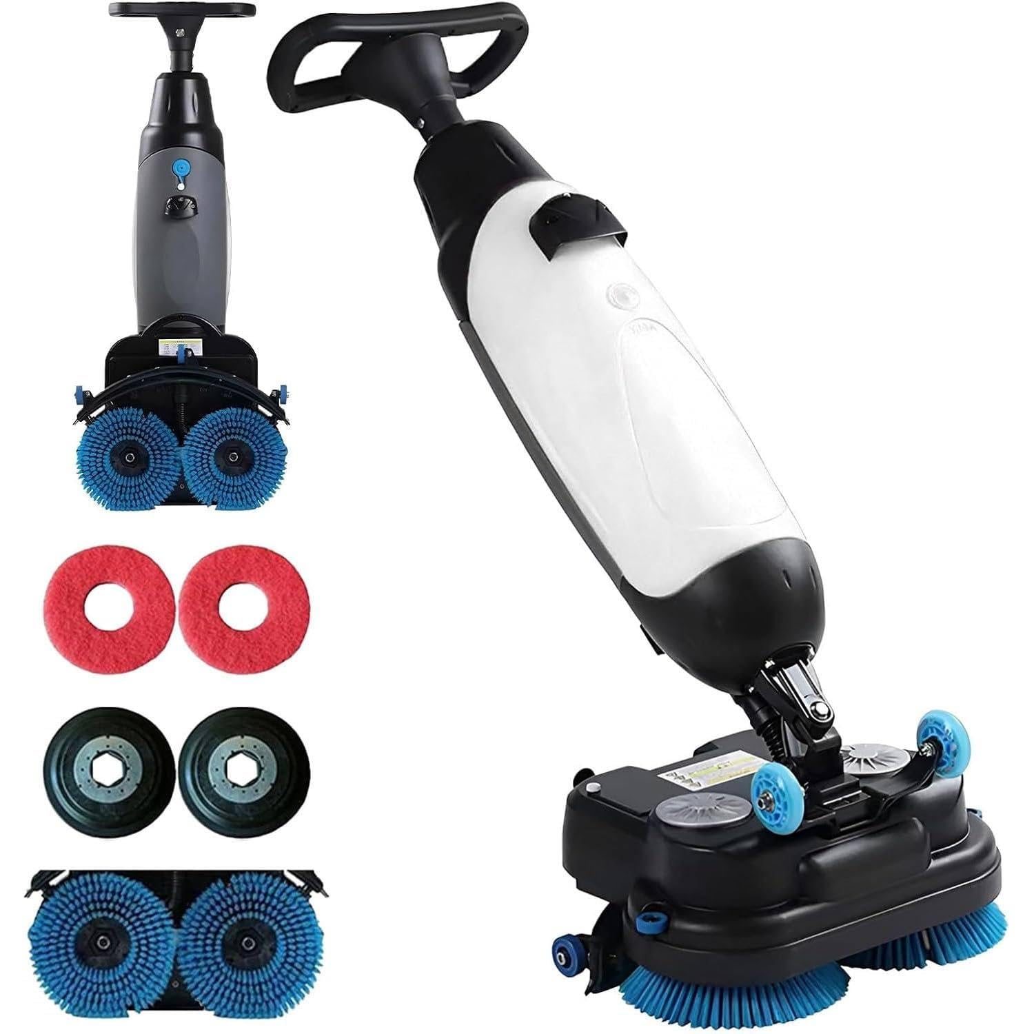 Máquina de Limpieza de Suelos Comercial, 36 V 10000 mAh, Ancho de fregado de 17", cepillos de 2 x 250 W, depósitos Dobles de 4,5 L + 7,5 L, autopropulsada para almacenes. White