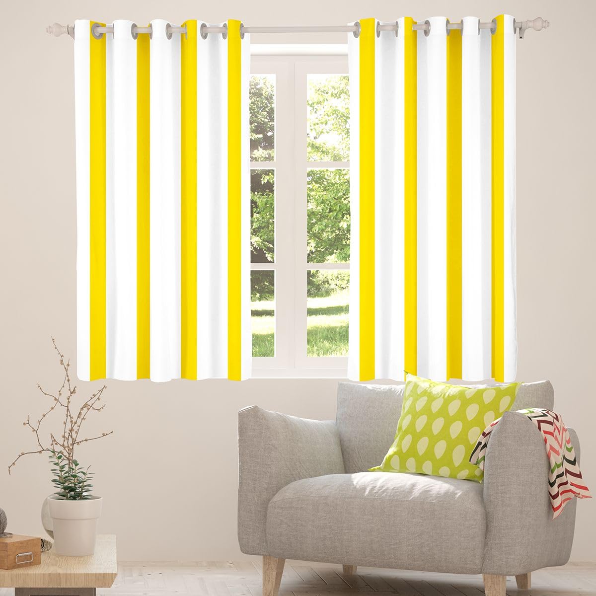 Homewish Rideau Occultant 140x245 cm Rayé Minimaliste Jaune et Blanc Rideau Rayures Neutres Abstraites Rideaux Voilage Ferme Moderne Voilage Fenetre Imprimé Rayures Simples Classiques
