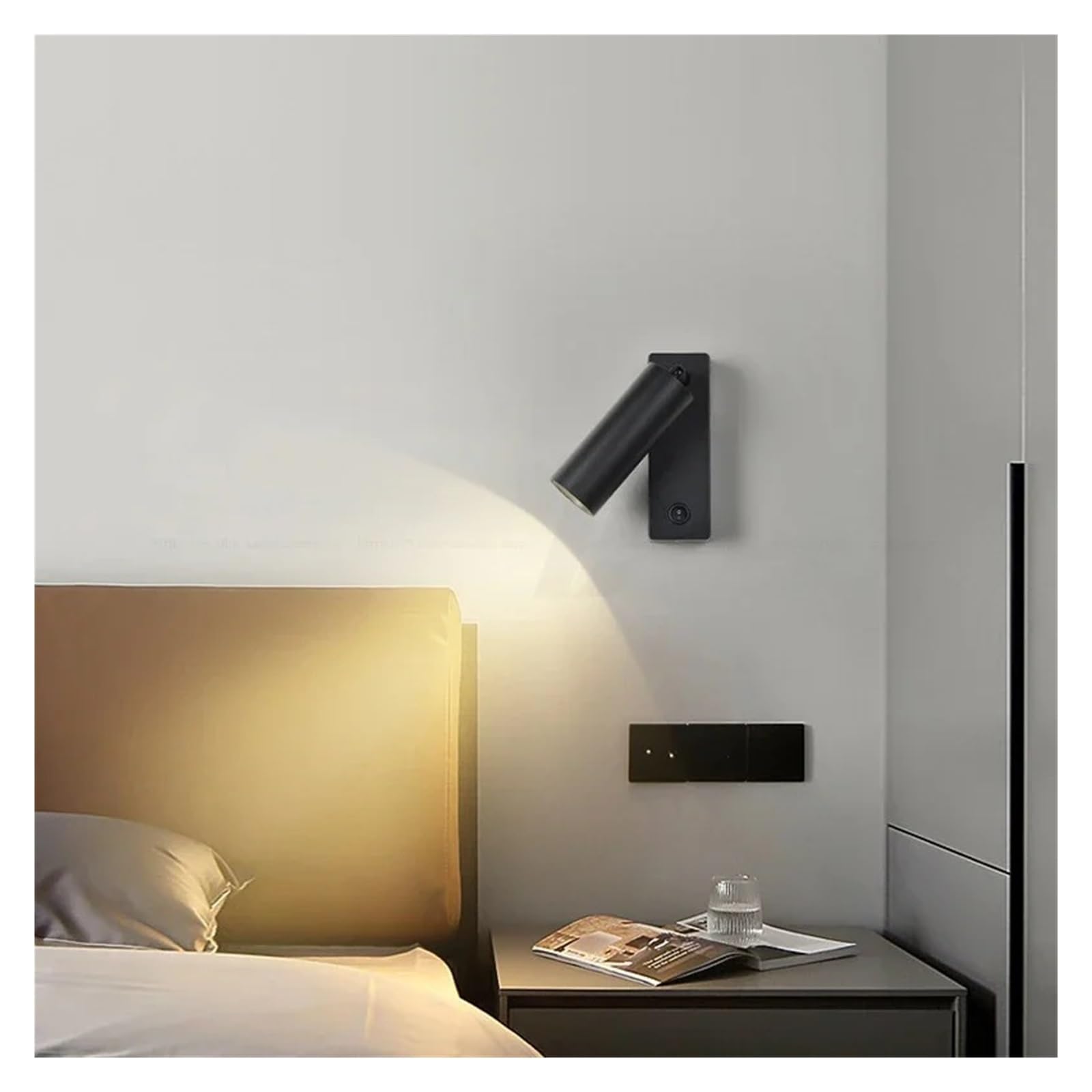 Minimalistyczna Lampa Ścienna LED Do Czytania W Sypialni, Hotelowa, Nocna Lampka, Regulowana Obrotowa, Reflektor 5W Łatwy w instalacji(White light 6000K,Black)