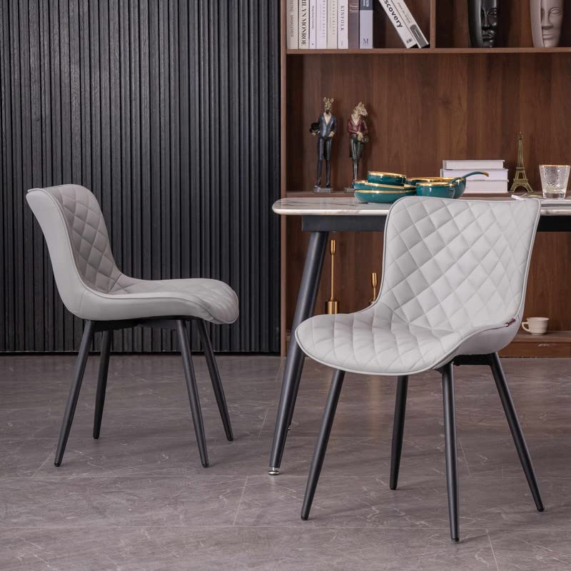 Kidol & Shellder Dining Chairs Set of 2 Grey with Soft Cushion,PU Desk Chair,Loads Up to 300lbs,8 Mins Quick Assembly