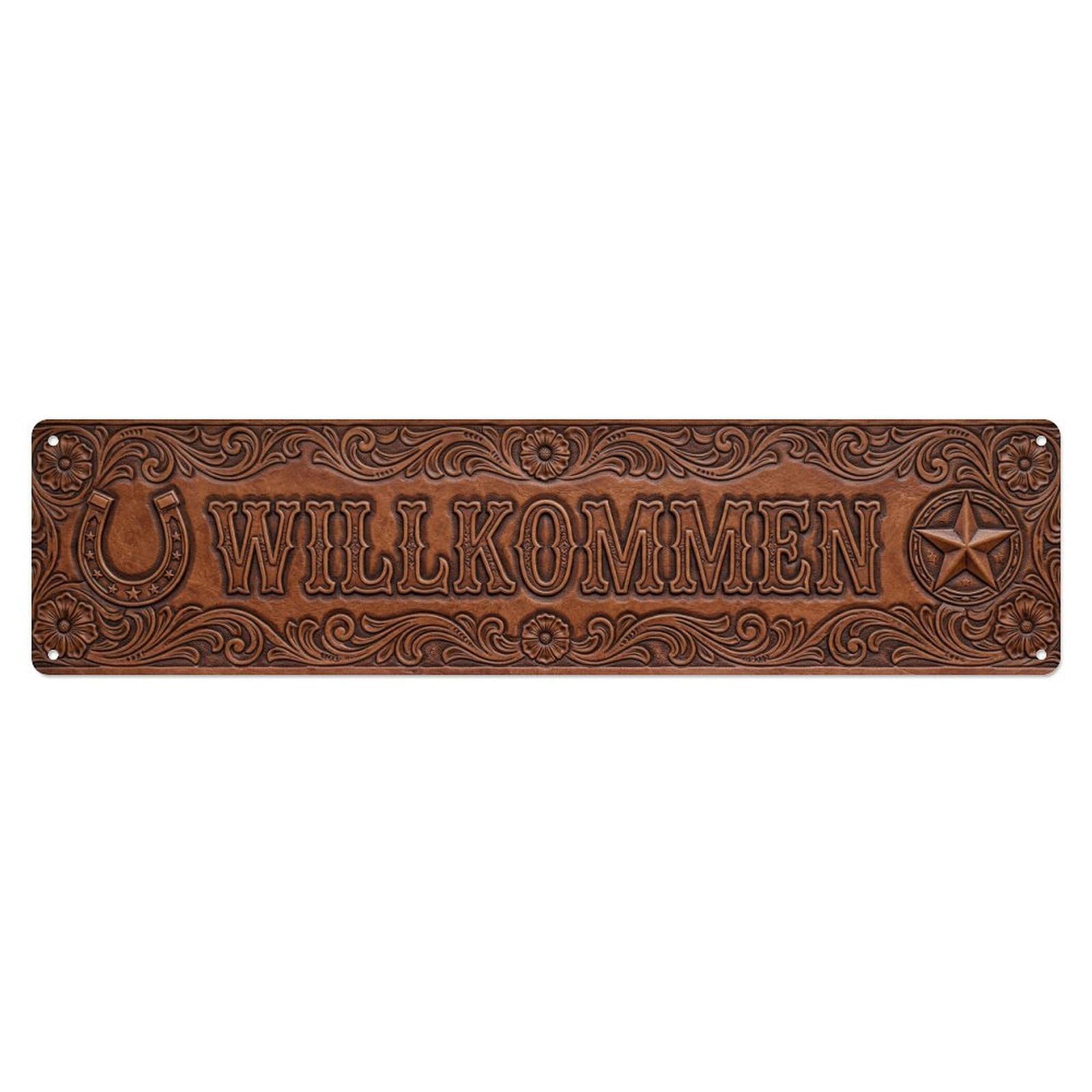 Leather Tooled Western Cowboy Welcome Metal Tin Sign