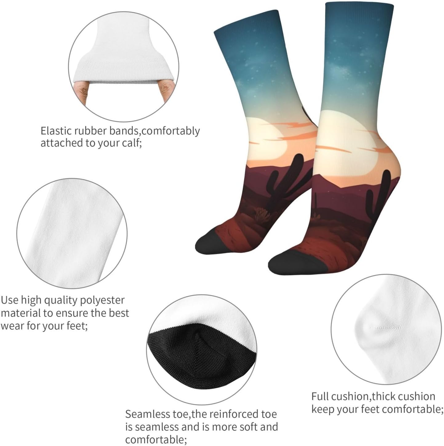 Desert With Cactus Crew Socks for Men Women Moisture Wicking Cushion Athletic Sock Casual Novelty Socks Gift