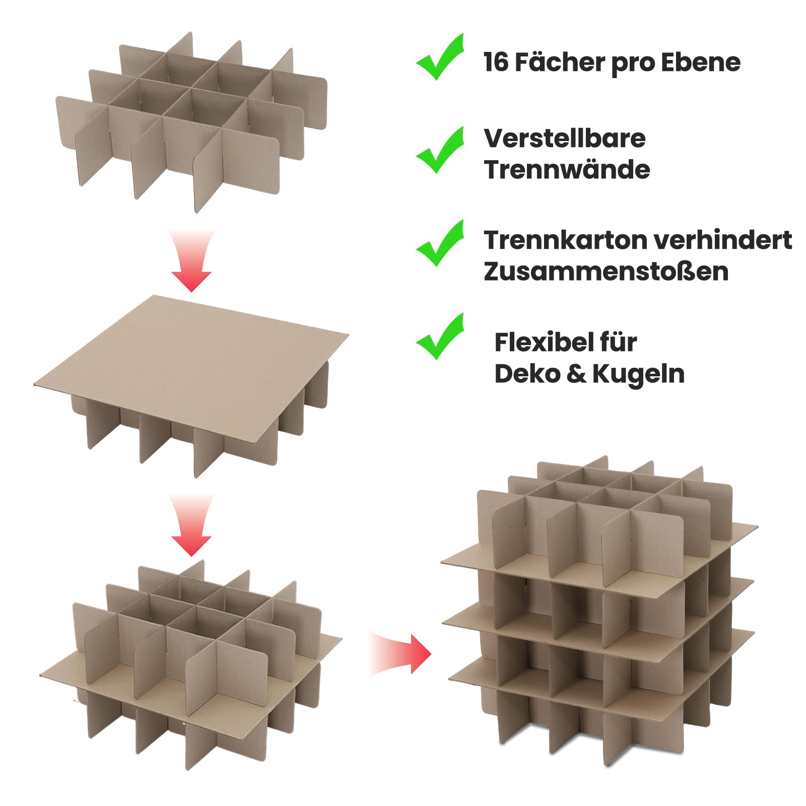 SALCAR Weihnachtskugel Aufbewahrungsbox mit 64 Fächern stabile Kartontrenner, praktische Aufbewahrungskiste für Christbaumschmuck und Weihnachtsdeko