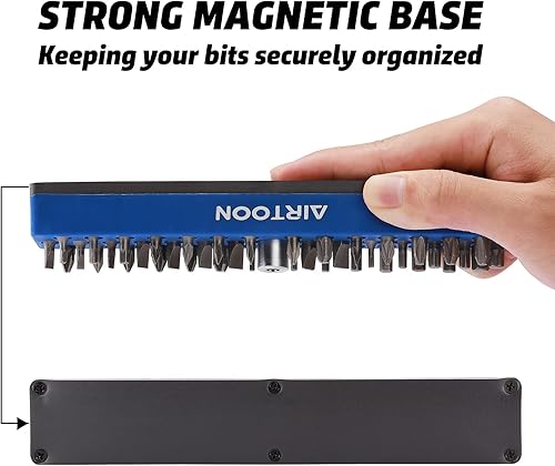 Miniatura 3 de AIRTOON Soporte magnético para puntas hexagonales de 14 de pulgada, almacenamiento de brocas de 43 agujeros con base magnética fuerte, organizador