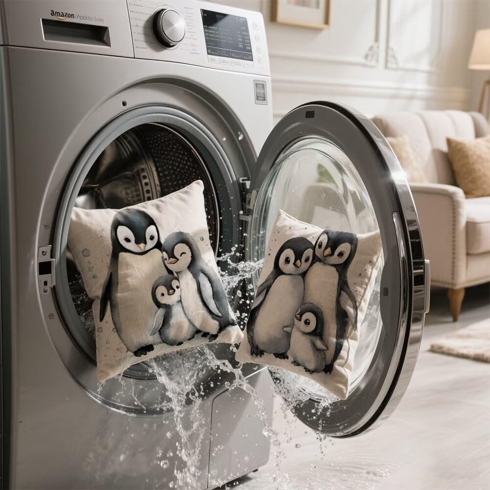 Kissenbezug 60 x 60 cm Tiere Kissen Pinguine,Sofakissen Wasserfest Leinen Kopfkissenbezug Dekorative Kissenbezüge (2er Set),Kissenhülle mit ReißVerschluss Deko Kissen für Couch Balkon Wohnzimmer q317