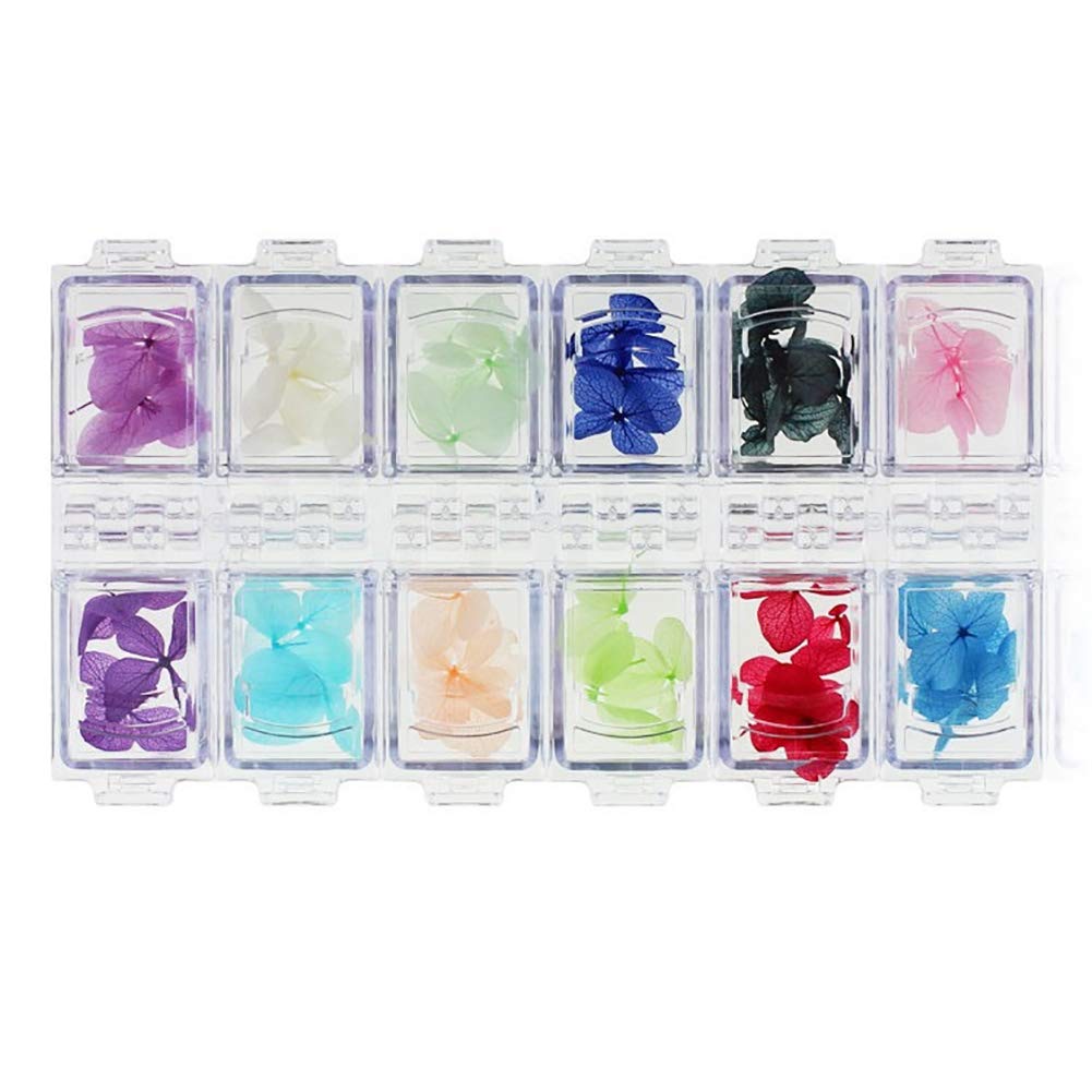 Nail Art Nagelaufkleber, natürliche getrocknete Blumen, 3D-Nagelaufkleber, 12 Farben