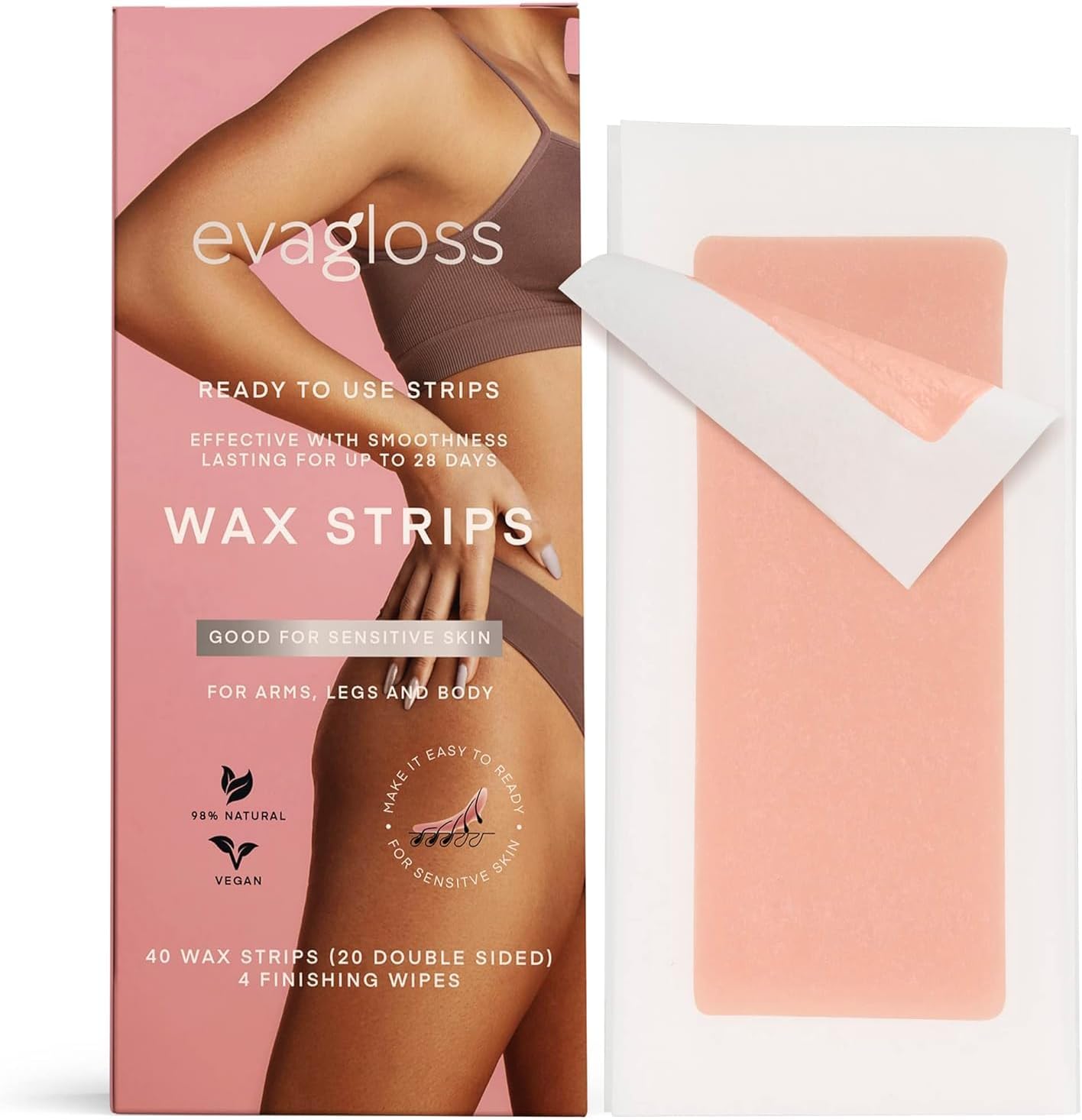 Wax Strips 76 Count 56 Body Wax Strips, 20 Face Wax Strips and 24 Finish Wipes